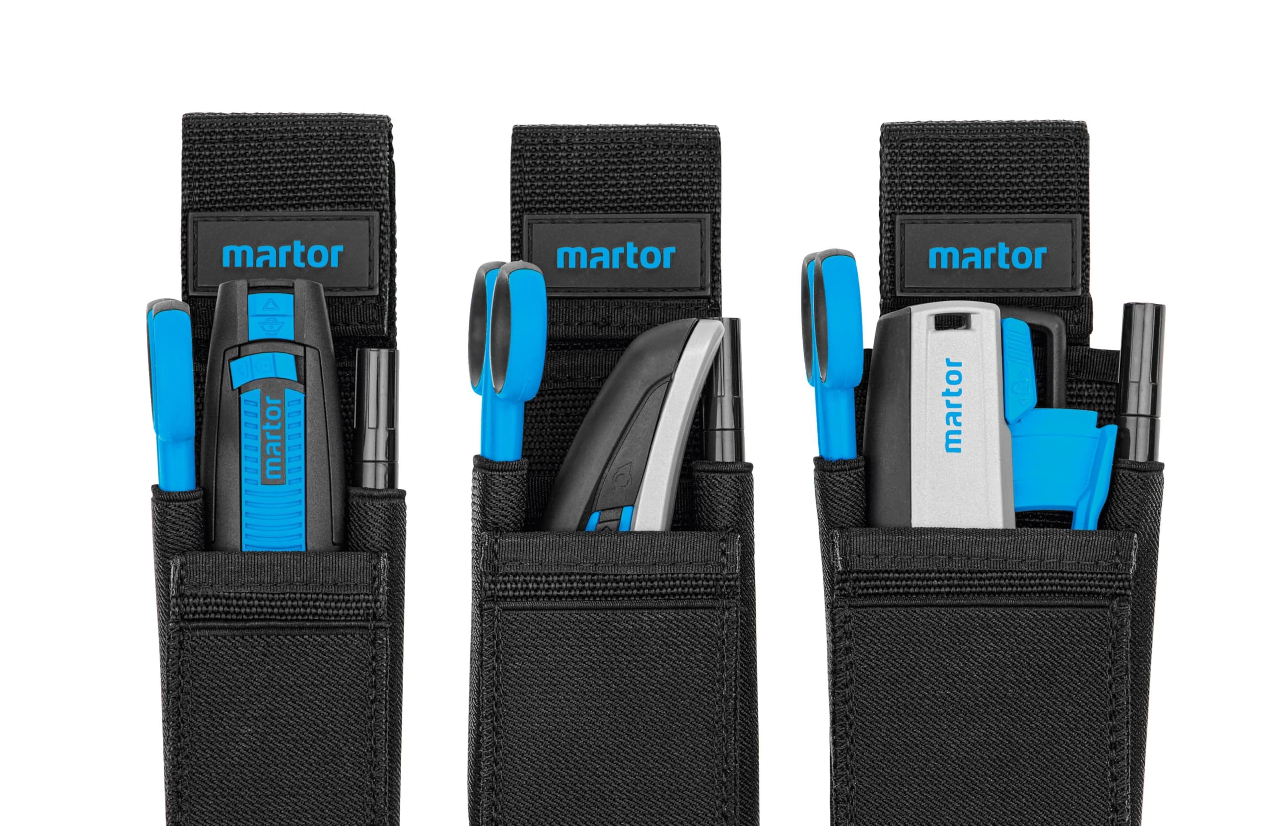 MARTOR Gürteltasche L Für Cuttermesser, Tasche mit 5 Fächern Für Sicherheitsmesser/Stift/Schere, mit Clip & Klettverschluss, Nylon, Schwarz