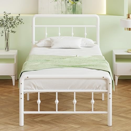14 Inch White Twin Bed Frames with Victorian Headboard and