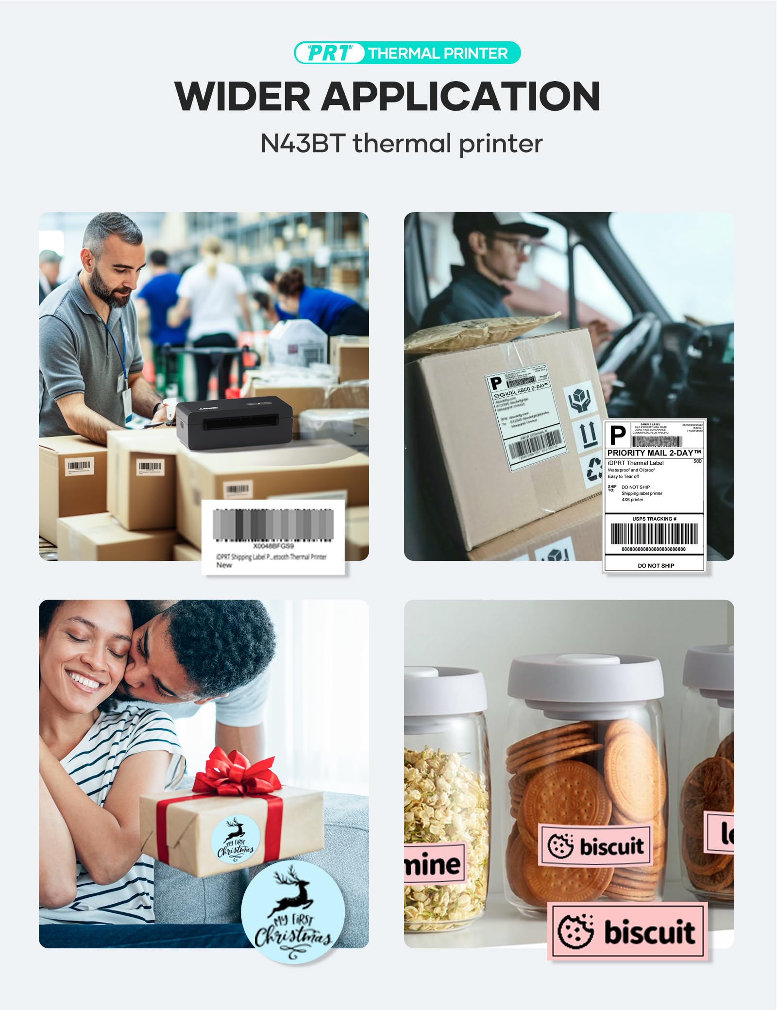 prt Bluetooth Etikettendrucker, N43BT DHL Thermodrucker, 4x6 Versandetiketten Ettikettendrucķer, Label Printer für iOS, Android, Windows und Mac, für DHL, FedEx, USPS, Shopify(Schwarz)