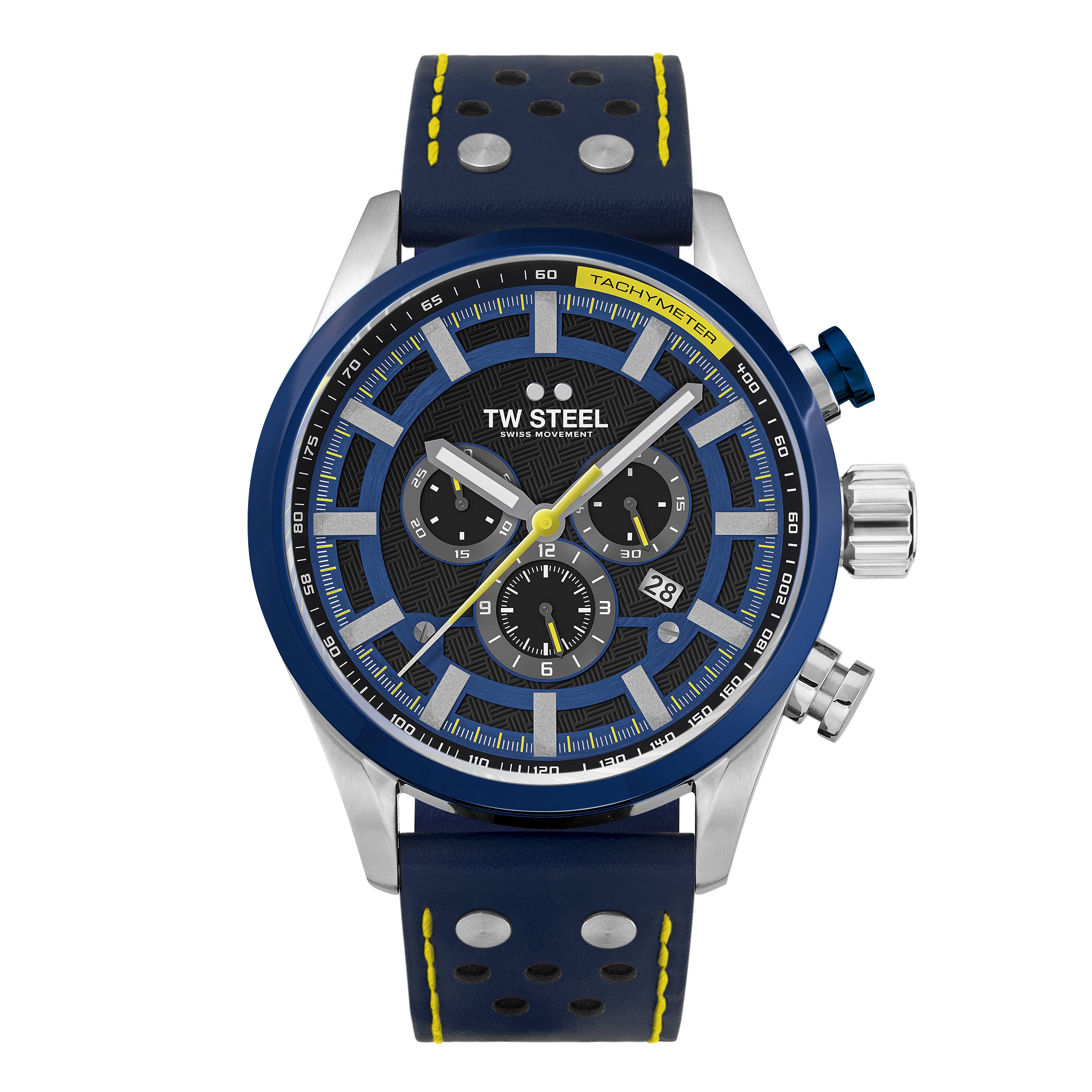 Montre à quartz TW Steel Volant montre homme 48 mm cadran bleu bracelet cuir date - 5