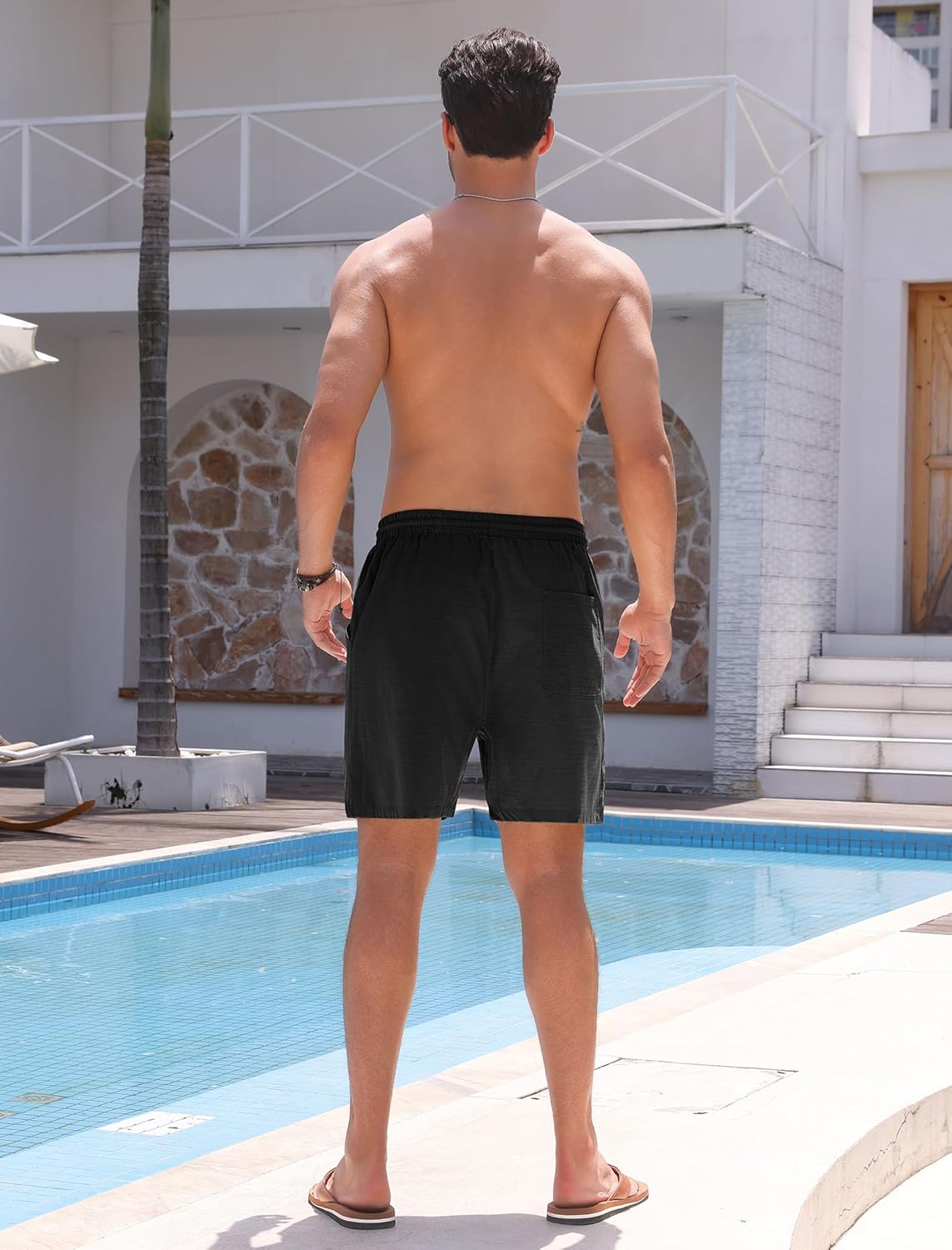 OLEMEK Men's Casual Shorts Cotton Elastic Waist Drawstring Shorts Summer Beach Shorts with Pocket - Image 3