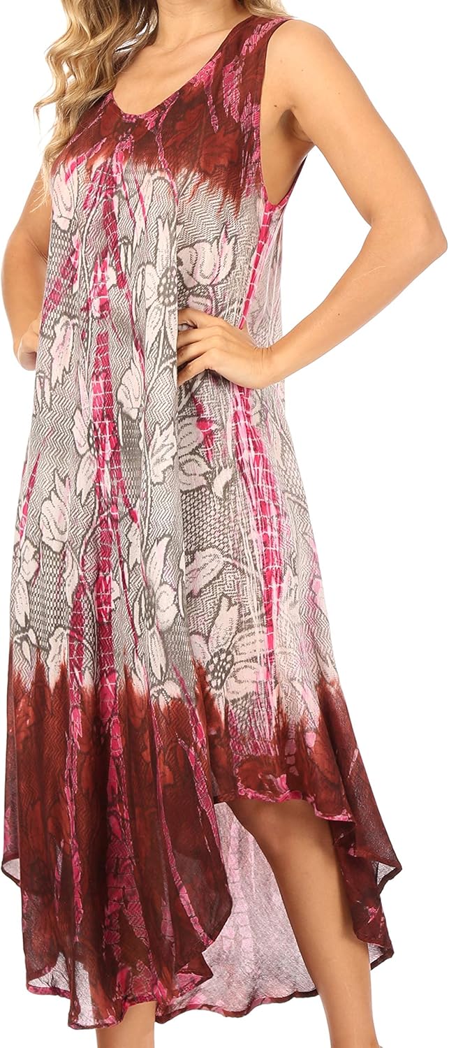 Sakkas Ombre Floral Tie Dye Tank Sheath Caftan Rayon Dress - Image 4