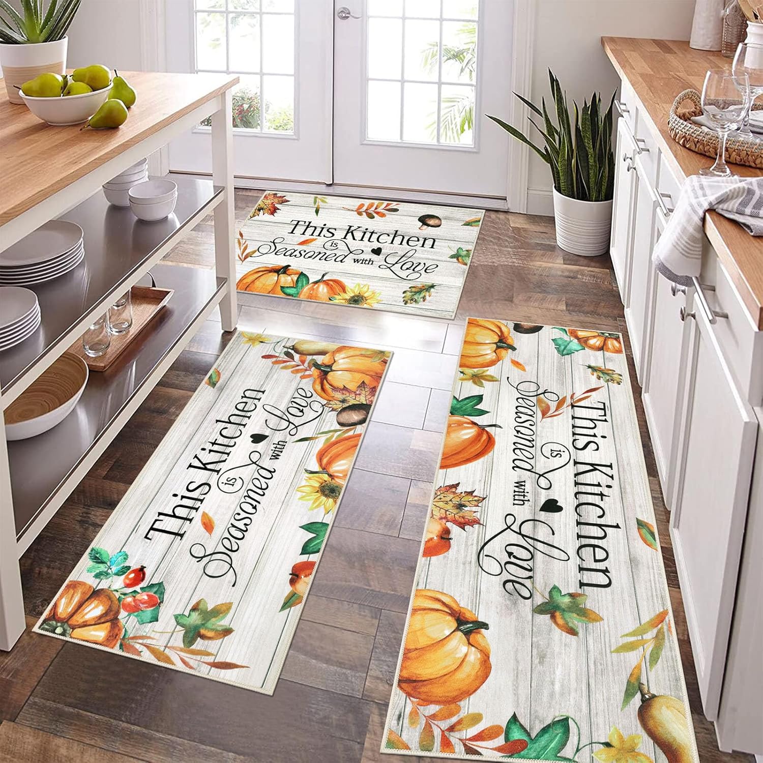 Amazon.com: Pauwer Fall Kitchen Rugs Sets of 3, Pumpkin Leaves Kitchen ...