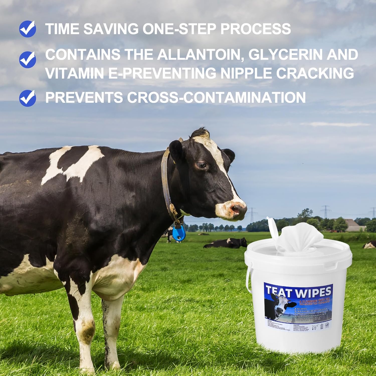Nuanchu 700 Pieces Teat Wipes Cow Goat Sheep Udder Prep Goat Udder Wipes 7 Inch x 8 Inch Moisturizing Wipes Reclosable Pail for Goat Milking Supplies