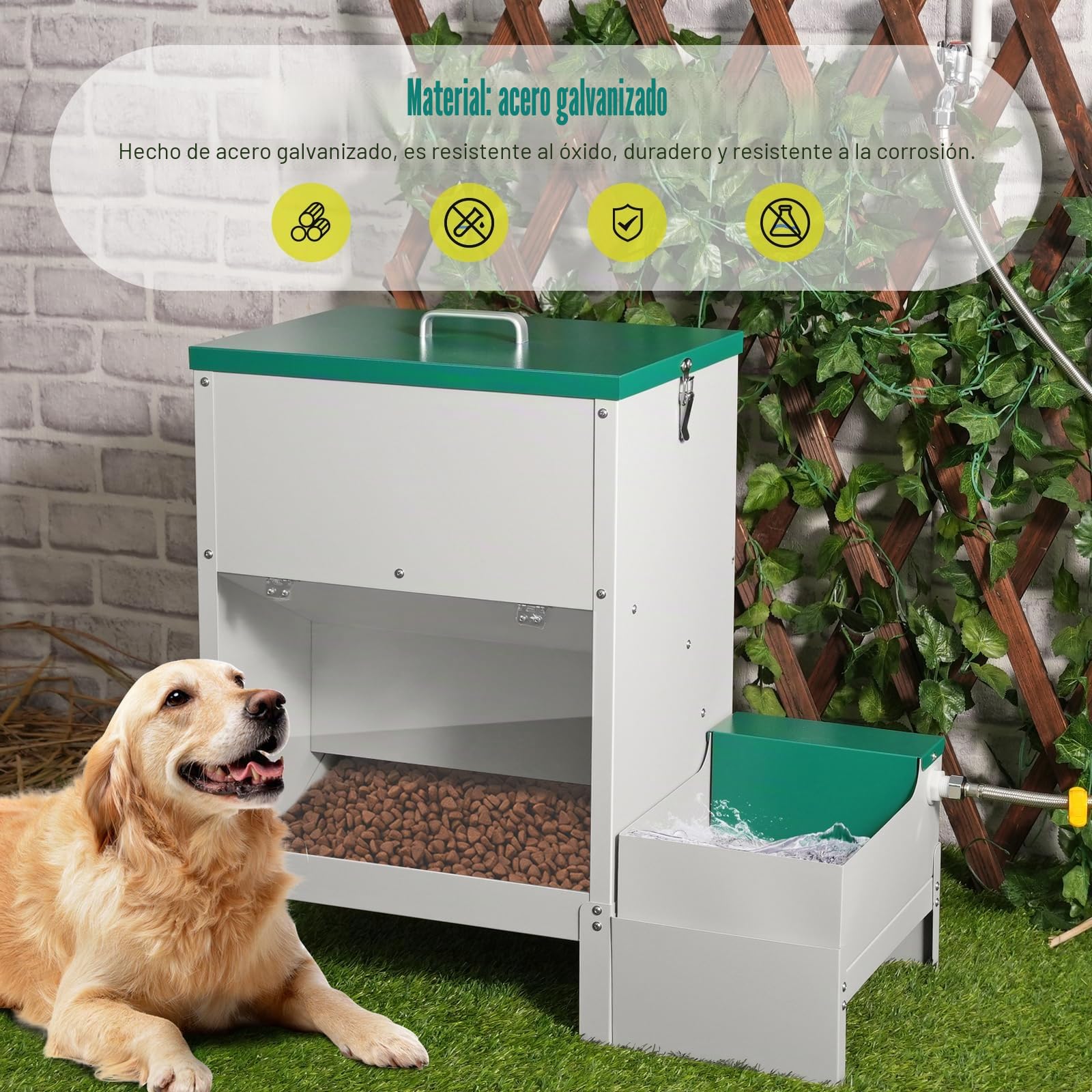 2 en 1 Dispensador Automático de Comida y Agua para Perros 38L Dispensador Automático de Comida para Perros de Raza Grande Dispensador de Agua para Perros al Aire Libre Alimentador de Gravedad