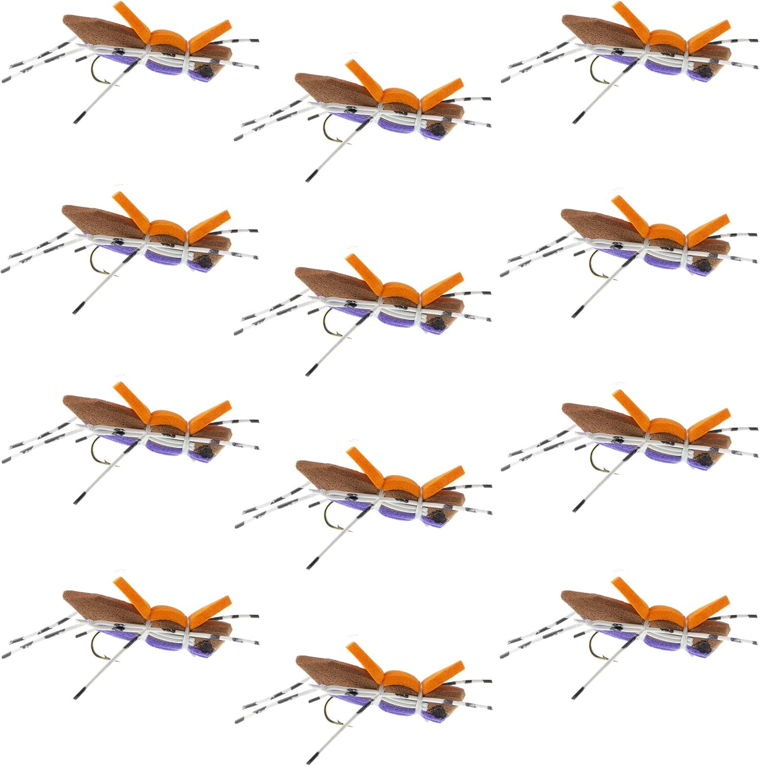 The Fly Fishing Place Morrish Hopper Foam Body High Visibility Grasshopper Dry Fly Fishing Fly - 12 Flies - Purple/Tan - Hook Size 10 - Hopper Dropper Indicator Fly