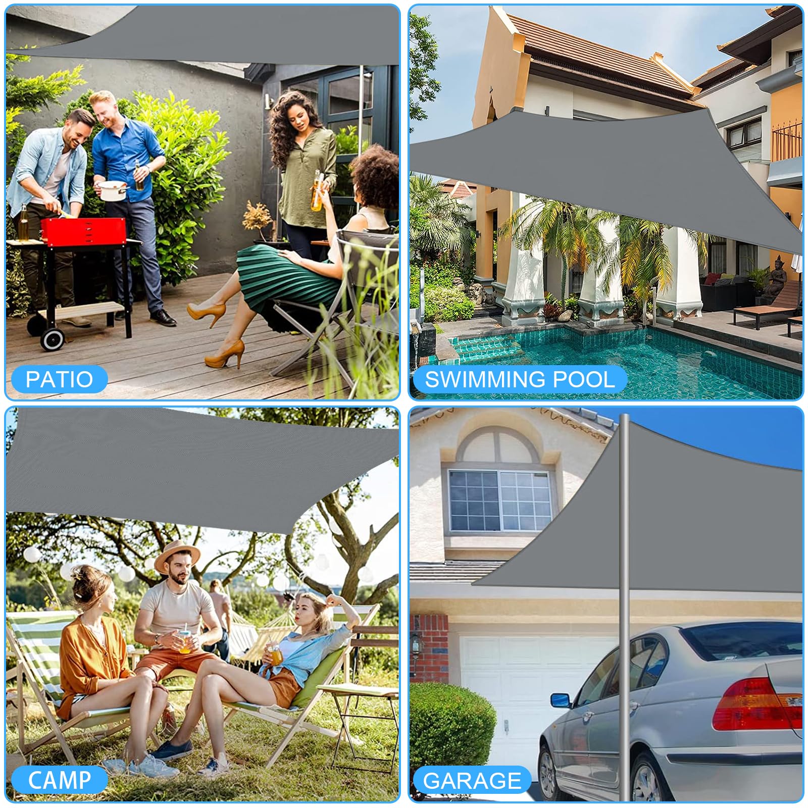 Vela Parasole Impermeabile Dell'ombrellone 4x5m, Tessuto Oxford 420D Vela Ombreggiante, Resistente ai Raggi UV 95%, Vela Ombreggiante per Piscina, Giardino, Terrazza, Parco, Campeggio - Grigio