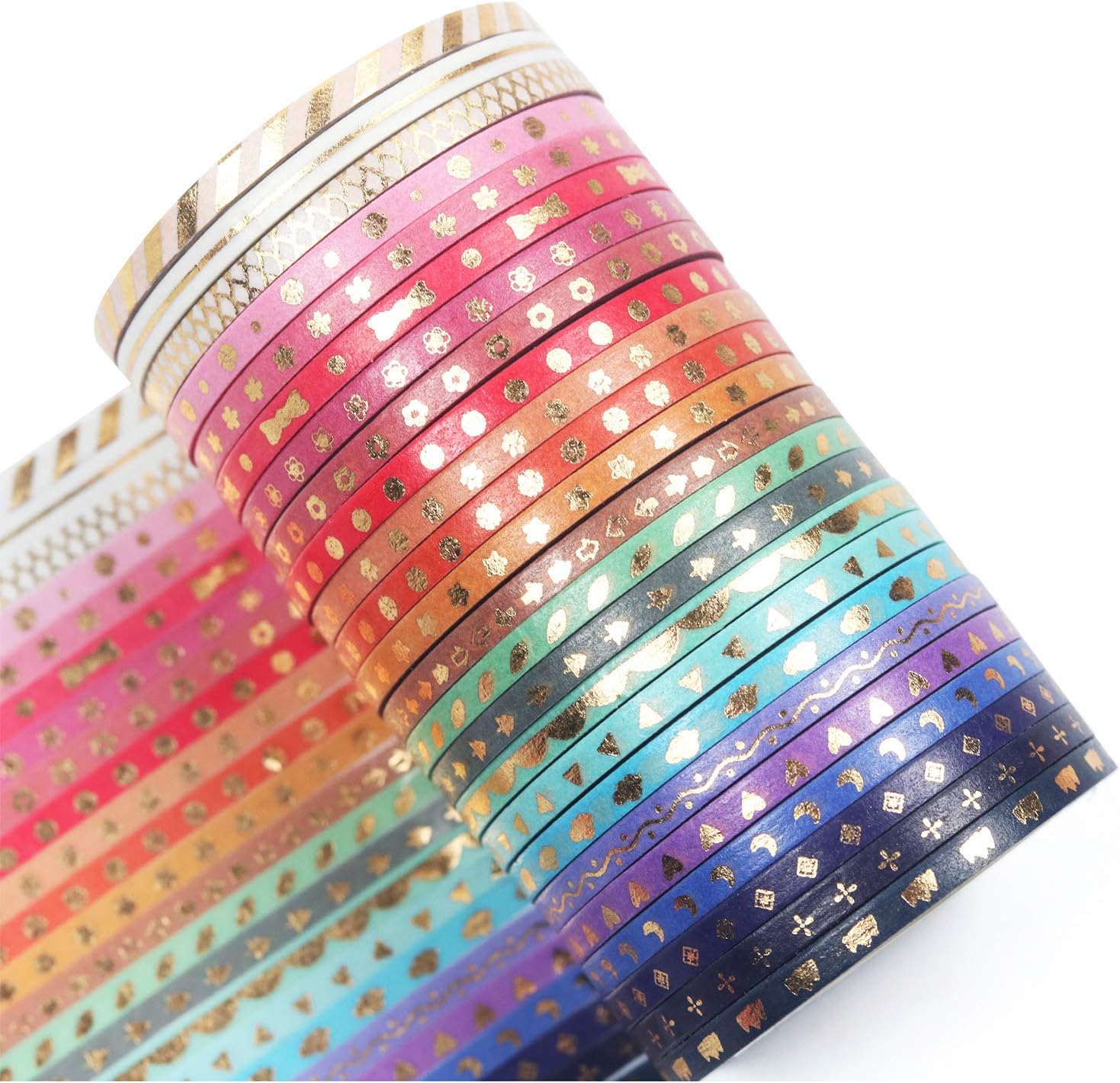 YUBBAEX 24 Rolls Skinny Washi Tape Set Gold Foil Print Decorative Tapes for Arts, DIY Crafts, Journals, Planners, Scrapbooking, Wrapping (Slim 3mm)