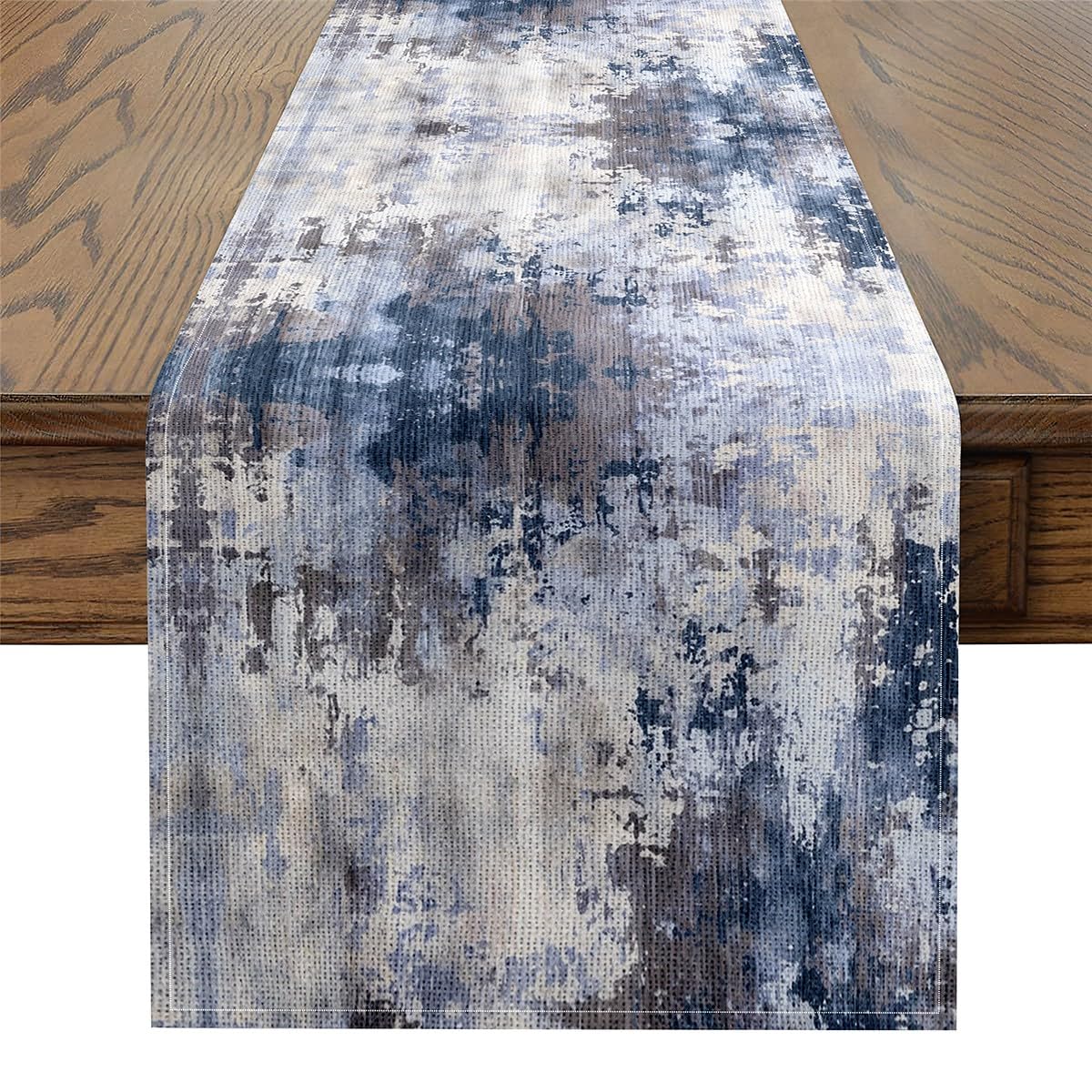 Erosebridal Watercolor Table Runner,Modern Abstract Table Runners,Navy Blue Tie Dye Ombre Rectangular Runner,Contemporary Grunge End Table Runner for
