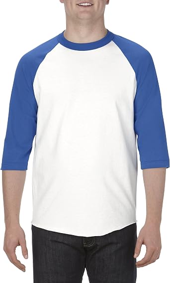 Alstyle Apparel AAA Unisex Classic Raglan 3/4 Sleeve Baseball T-Shirt, White/Royal Blue, Small