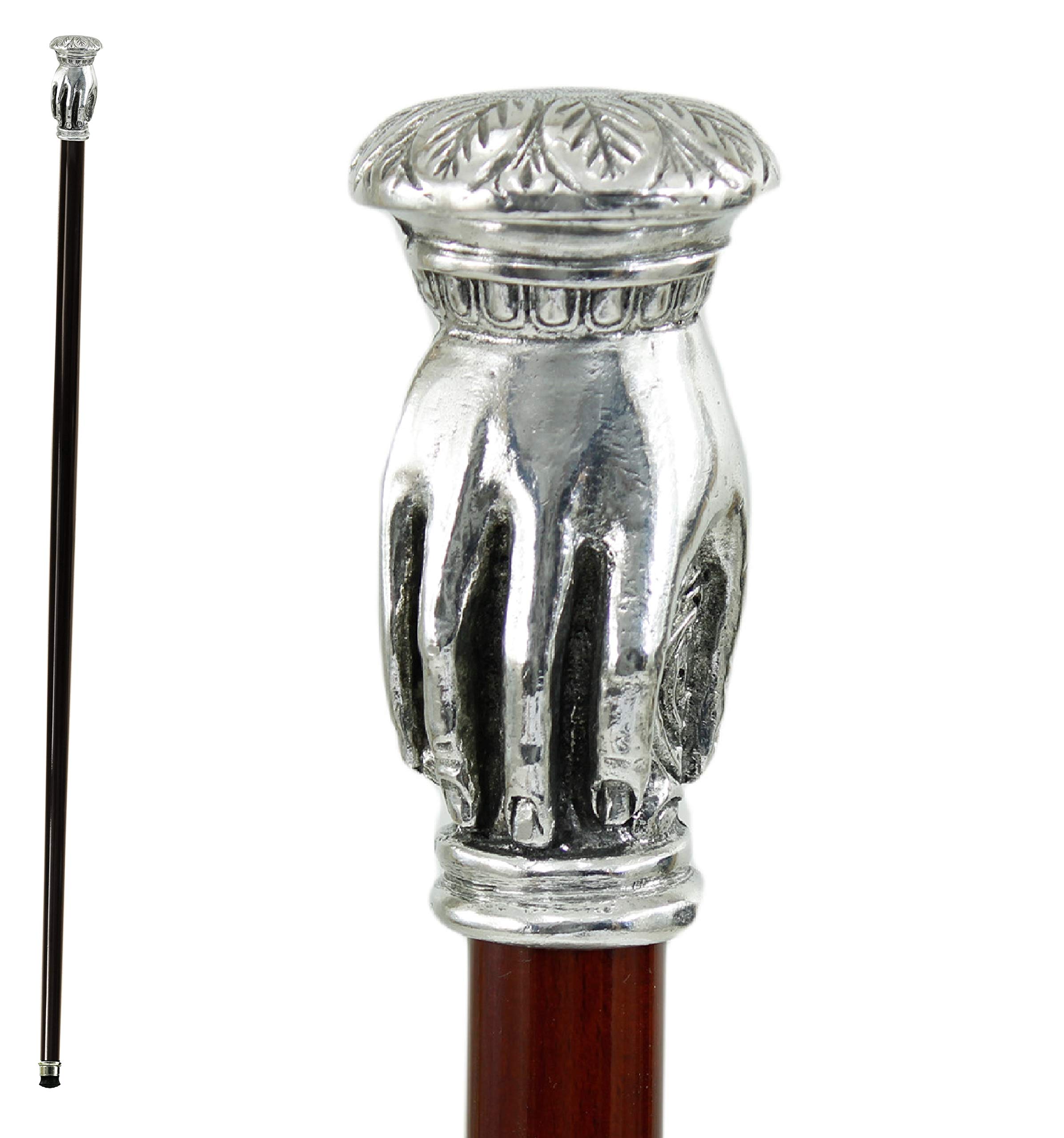 Bastón de Paseo Mano estaño y Madera Elegante para la Ceremonia, Fabricado en Italia CAVAGNINI Vintage