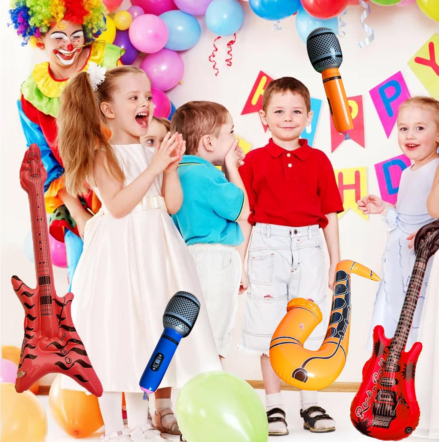 Inflatable Toys Musical Instrument Balloon - 8 Pieces Musical Party Decor Inflatable Guitar Bass Saxophone Microphone Balloon Inflatable Music Toy Set for Kids Adults Concert 70s 80s Rock Party Decor 8 81pOLgI4DzL. AC SL1500