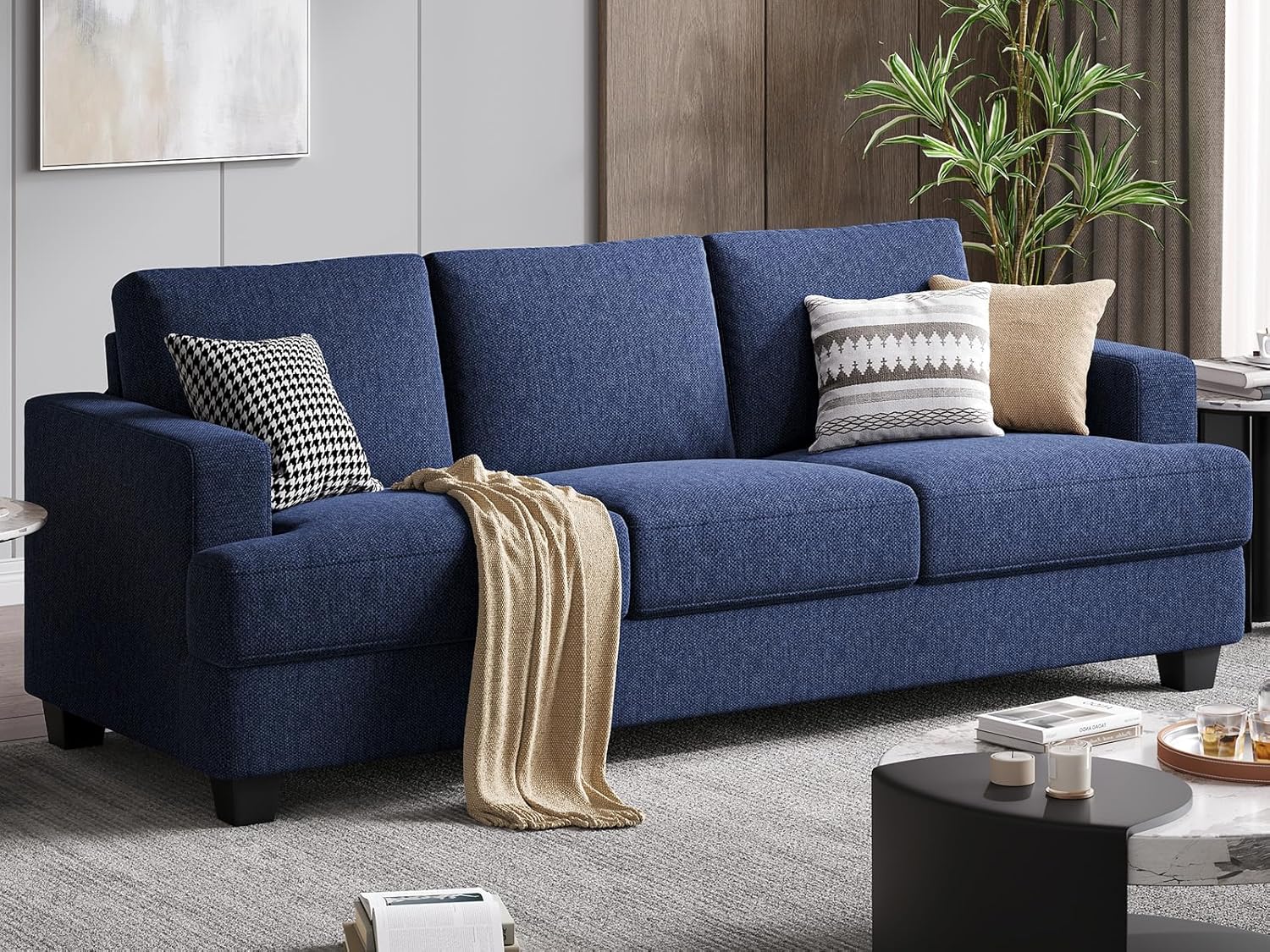 COPIAE 89 Inch Sofa with Extra Deep Seats Oversize, 3 Seater Sofa for Living Room,Modern Couch and Sofa, Comfy Armrests and Seats and Backrests, Easy Installation, Navy Blue