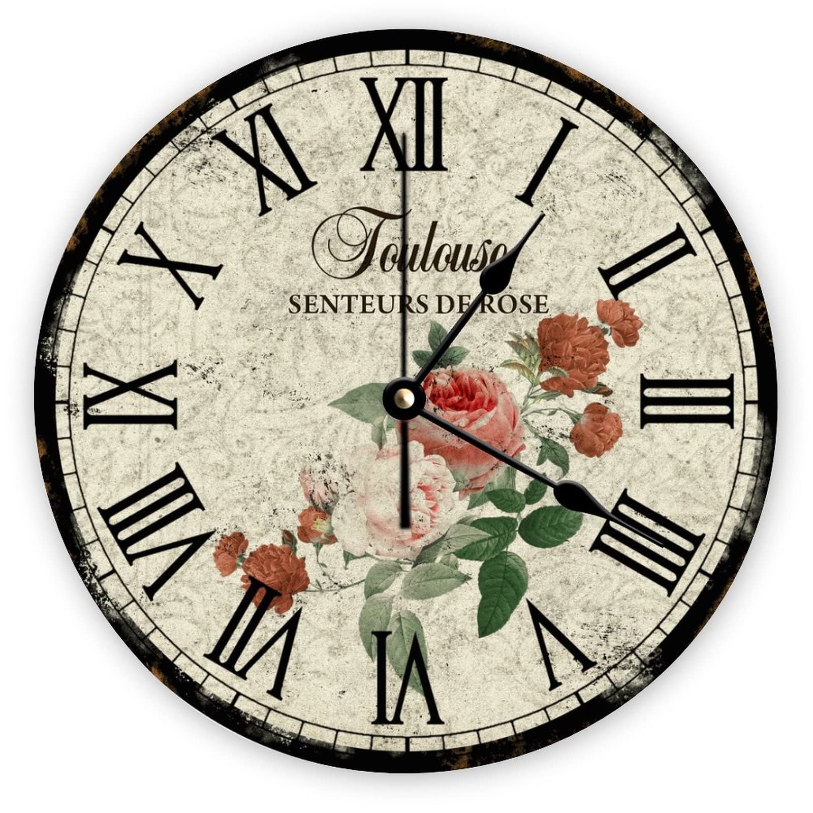 Horloge murale vintage authentique style Paris 38 cm, décoration florale haut de gamme