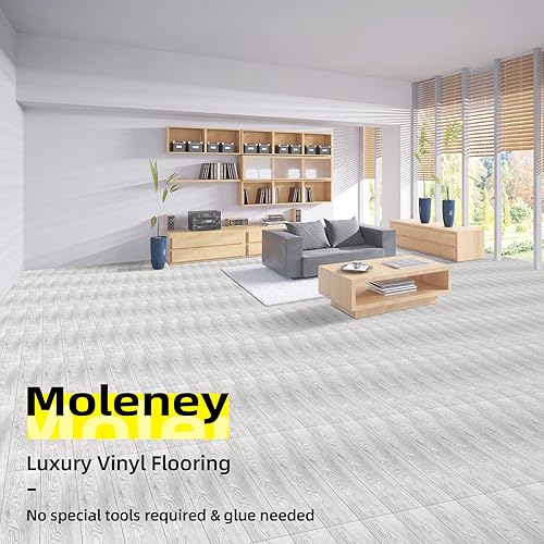 Miniatura 2 de Moleney Azulejos de vinilo para despegar y pegar, 6 x 36 pulgadas, 24 piezas, 36 pies cuadrados, tablones de grano de madera autoadhesivos