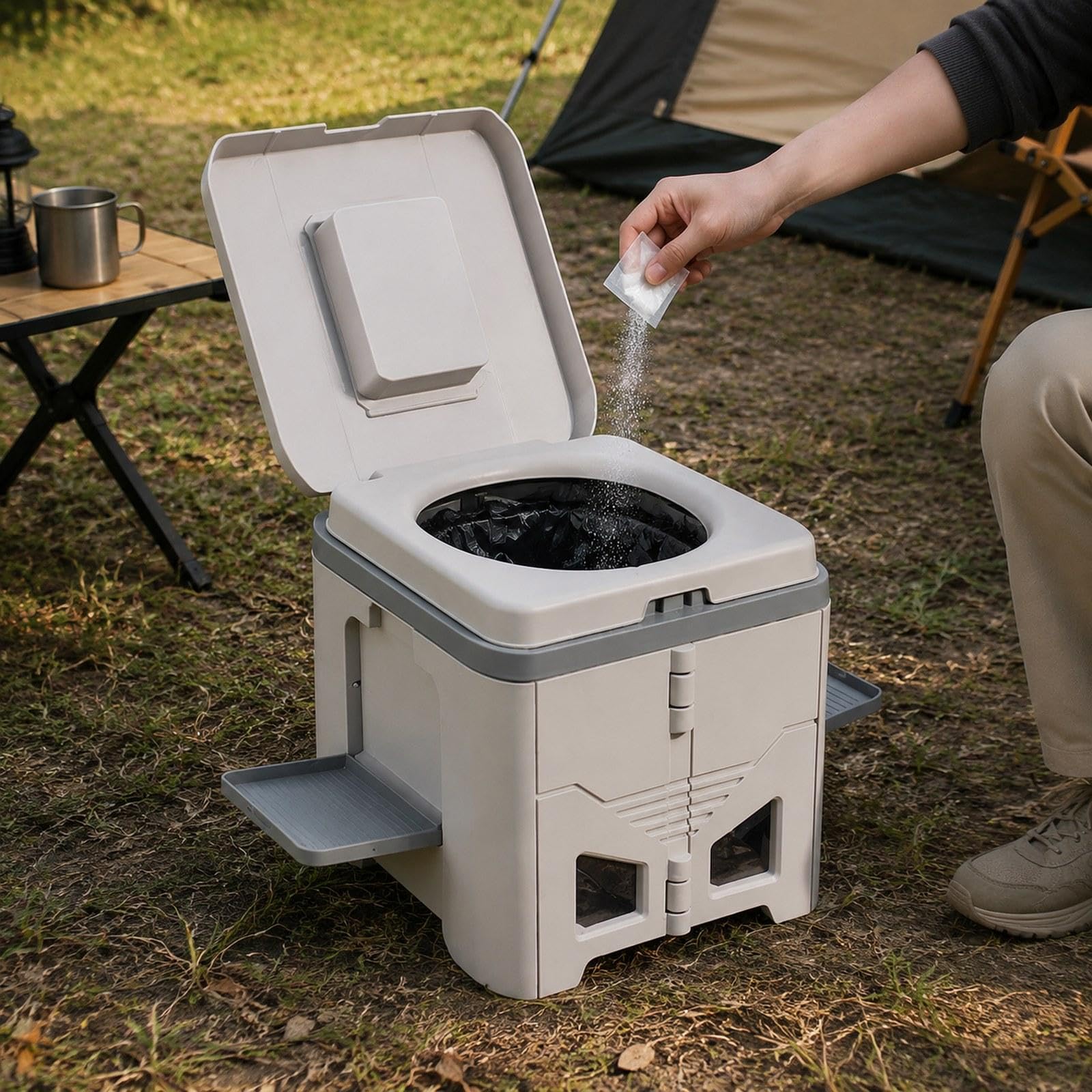 Inodoro Portátil Plegable Sanitario Compacto Asiento Multifuncional con Tapa Material PP Cómodo Fácil de Limpiar Adecuado para Camping Excursiones PES