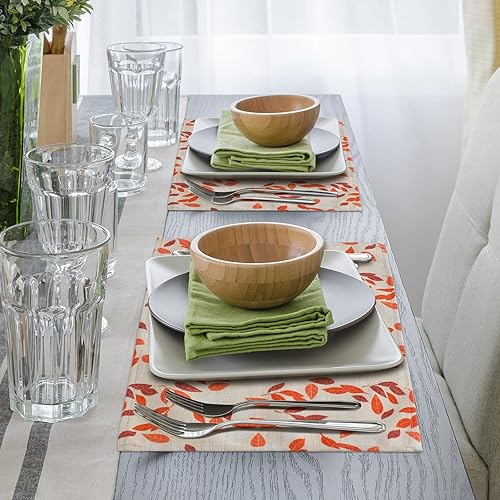 Miniatura 3 de Juego de 6 manteles individuales de otoño de Acción de Gracias, hojas de arce y naranja, manteles individuales rústicos, cosecha, campo, flores,