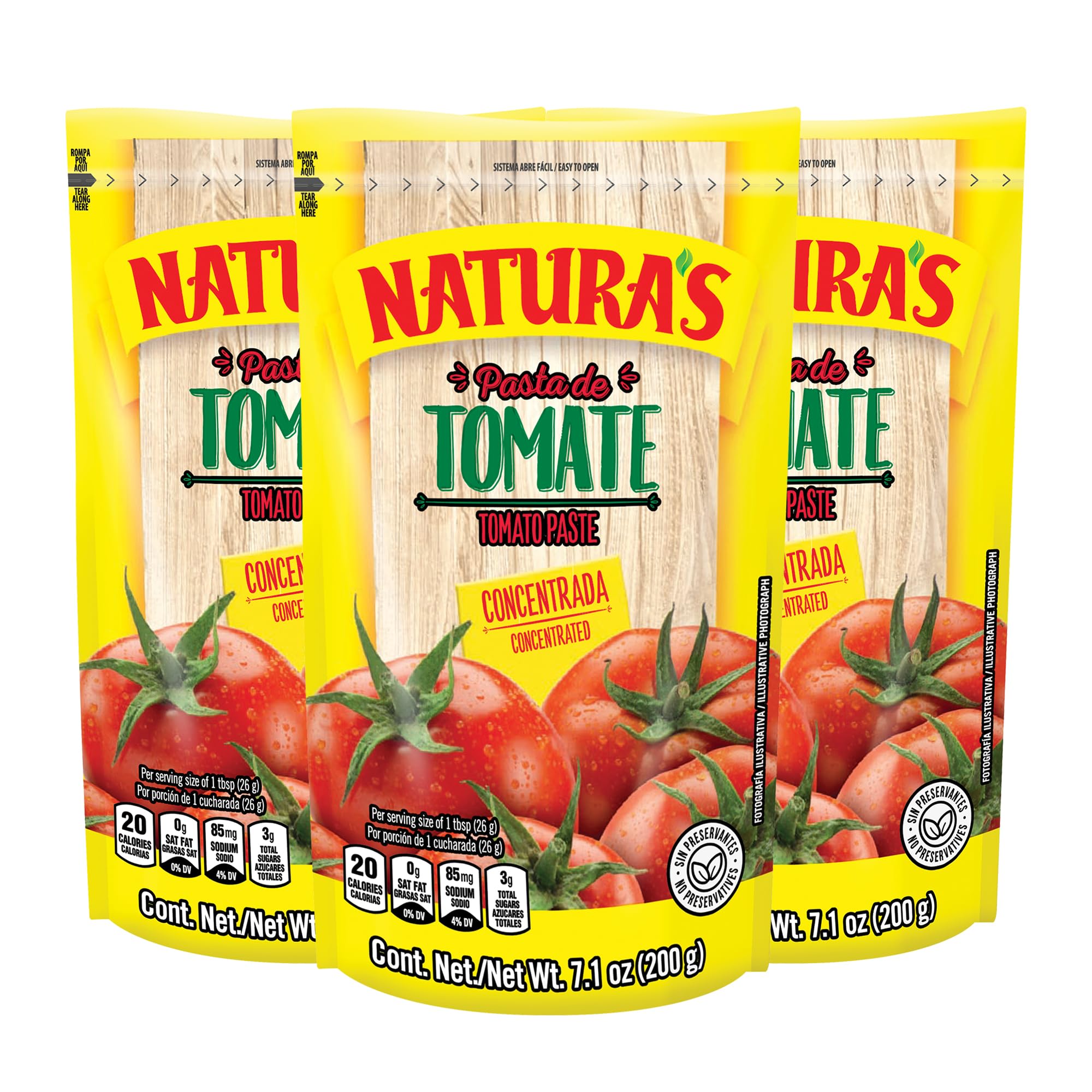 NATURA'S Natural Tomato Paste, Heat-and-Eat Tomato Paste in 7.1oz. Easy-Open Pouch (Pack of 3)
