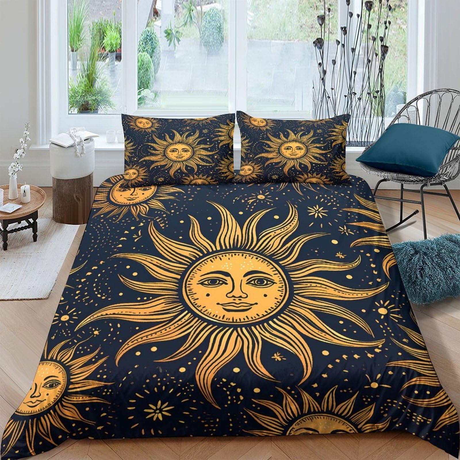 Ctjqhvkz Style-5 3D Printed Sun Moon Fitted Sheet Microfiber Soft Breathable Celestial Stars Mattress Cover For Bedroom Home Decor Single（135X200cm）
