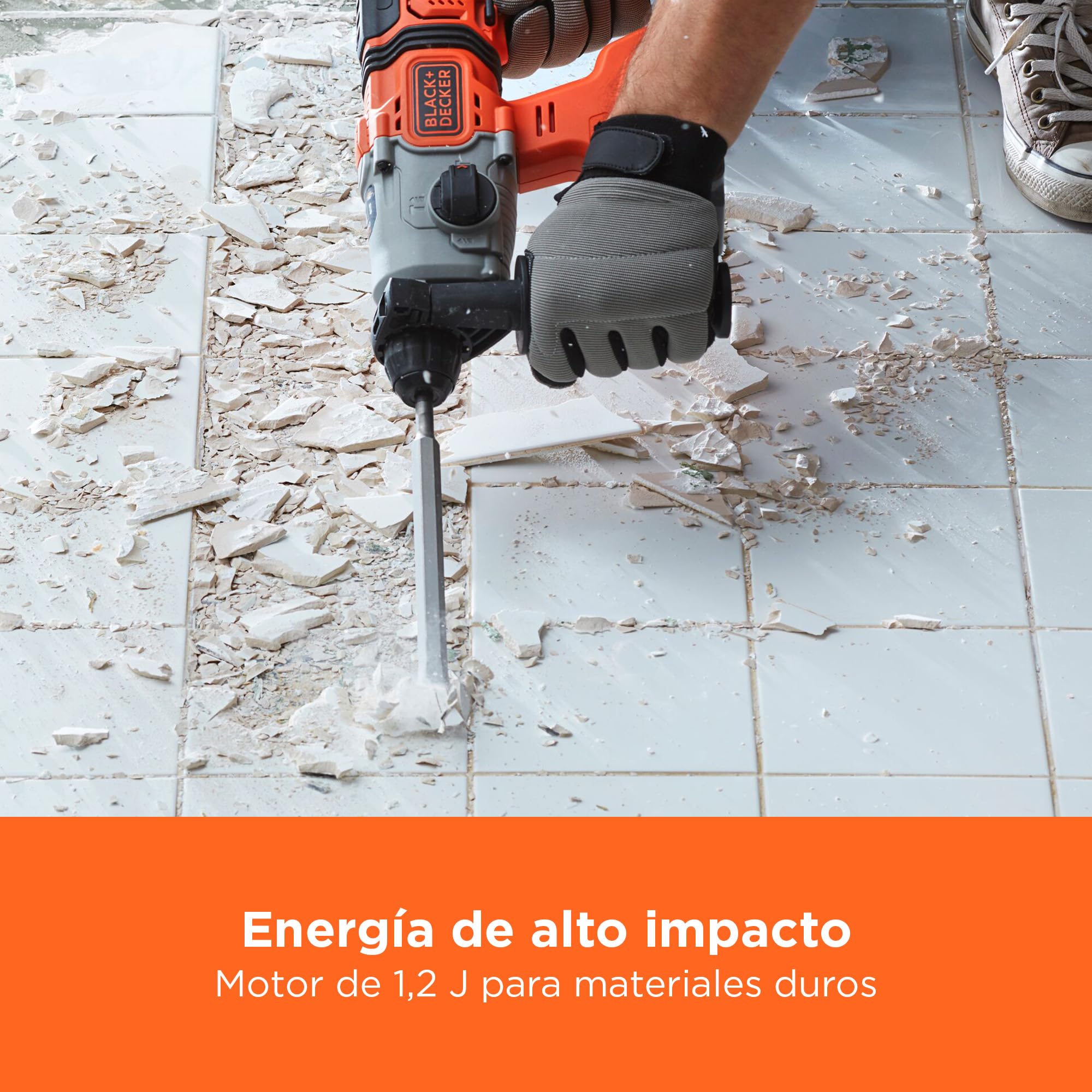 BLACK+DECKER Taladro percutor inalámbrico SDS-Plus 18V, batería 4,0Ah, cargador 2A, caja del kit, mango ajustable, luz LED, BCD900M1K-QW