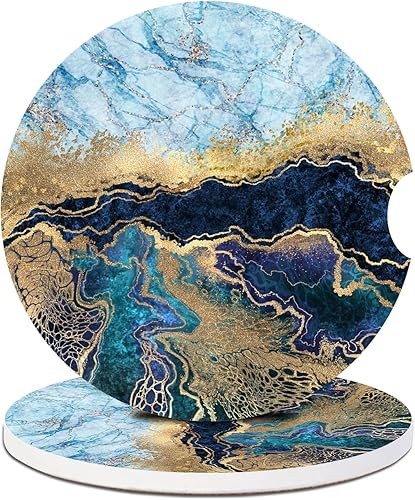 Miniatura 20 de Posavasos para automóvil, diseño de bosque de fantasía, luna llena, paquete de 2 para portavasos absorbentes, inserto antideslizante universal de