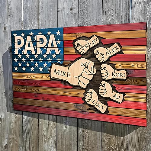Regalos personalizados para papá, abuelo, bandera de papá, letrero de madera del día de la independencia, regalos para papá, papá y nietos,