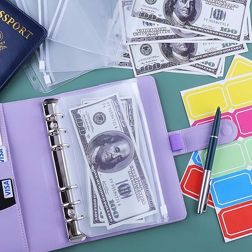 Vista 35 de Antner A6 - Funda de piel sintética con 12 bolsillos para carpetas A6, 6 anillas y sistema de sobres para apartar dinero