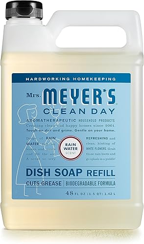MRS. MEYER'S CLEAN DAY Repuesto de jabón líquido para platos, fórmula biodegradable, agua de lluvia, 48 onzas líquidas