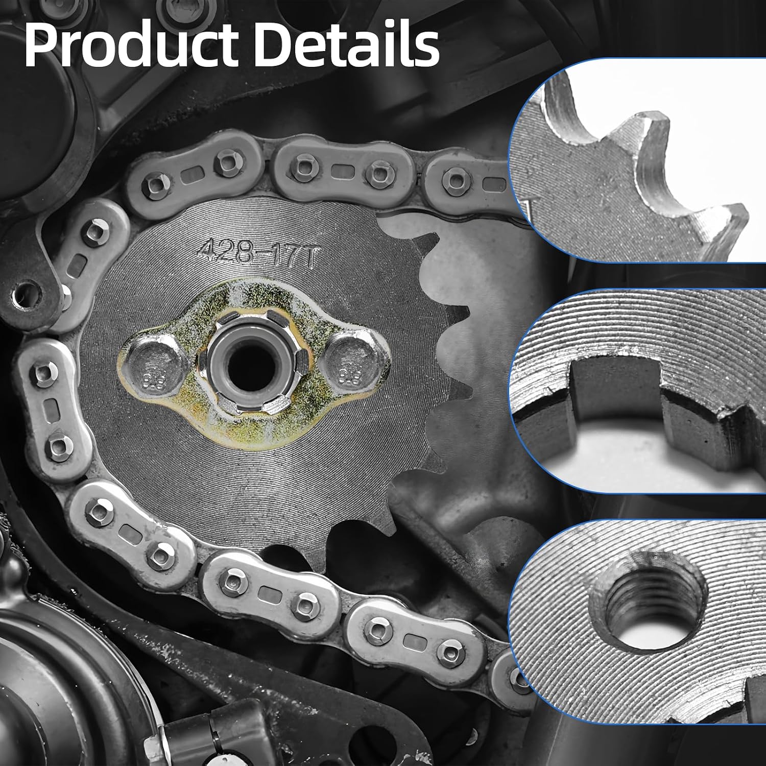 428-17T Front Engine Sprocket Kit for Motorcycles 17mm Compatible with 50cc-160cc Chinese ATV Quad Dirt Bike Go Kart (17T)