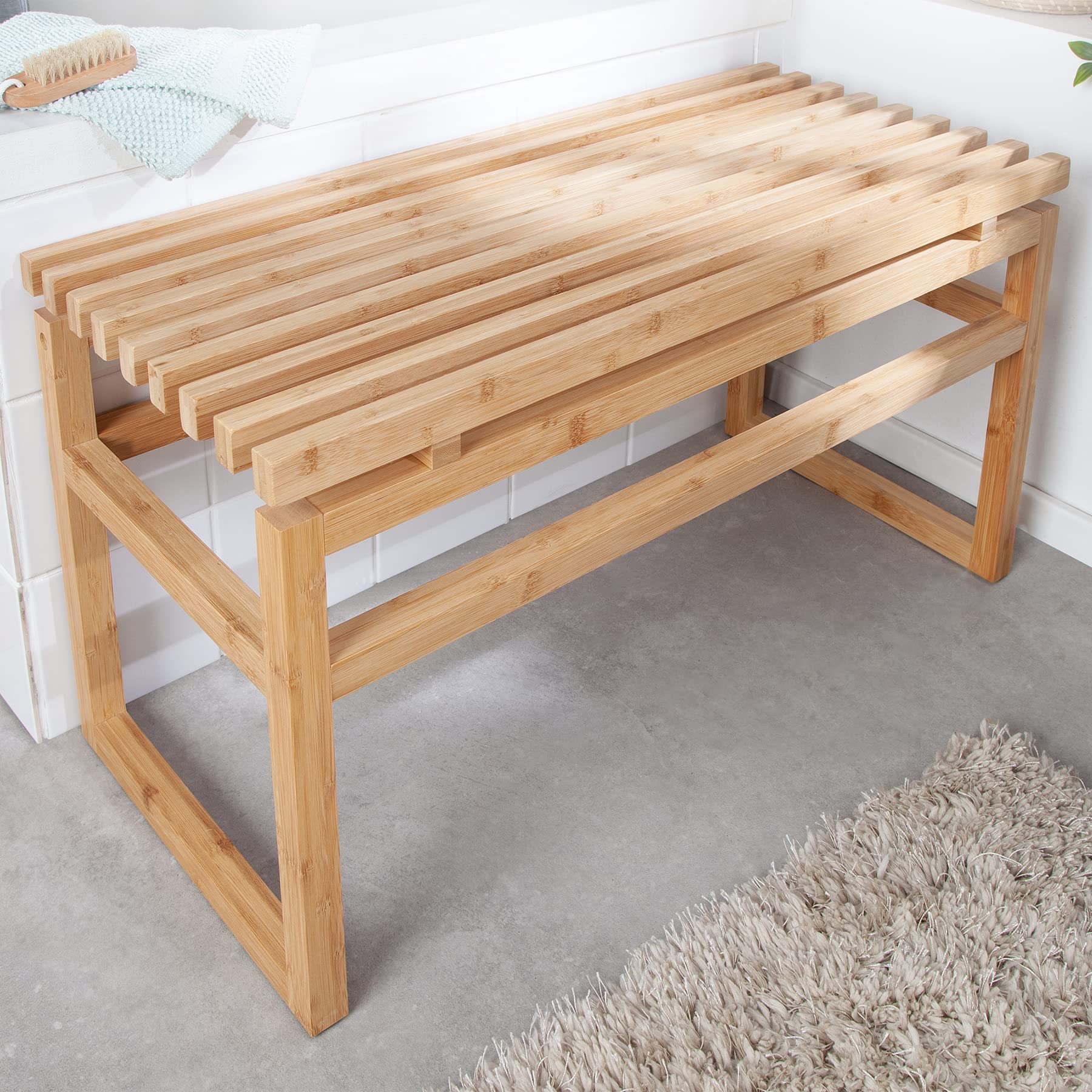 Sitzbank LAGOON SPA - 75cm - natur - Bambusholz Badezimmerbank Ablage