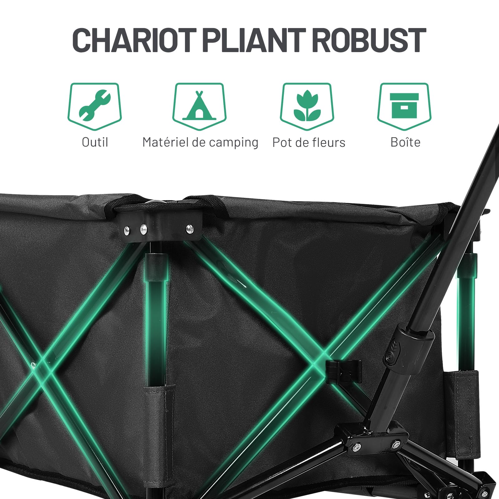 TIMBER RIDGE Chariot de Plage Pliable à roulettes Tout Terrain, Chariot de Jardin Poignée Réglable Charrette pour Extérieur Camping Pique-Nique BBQ Match Support 100kg
