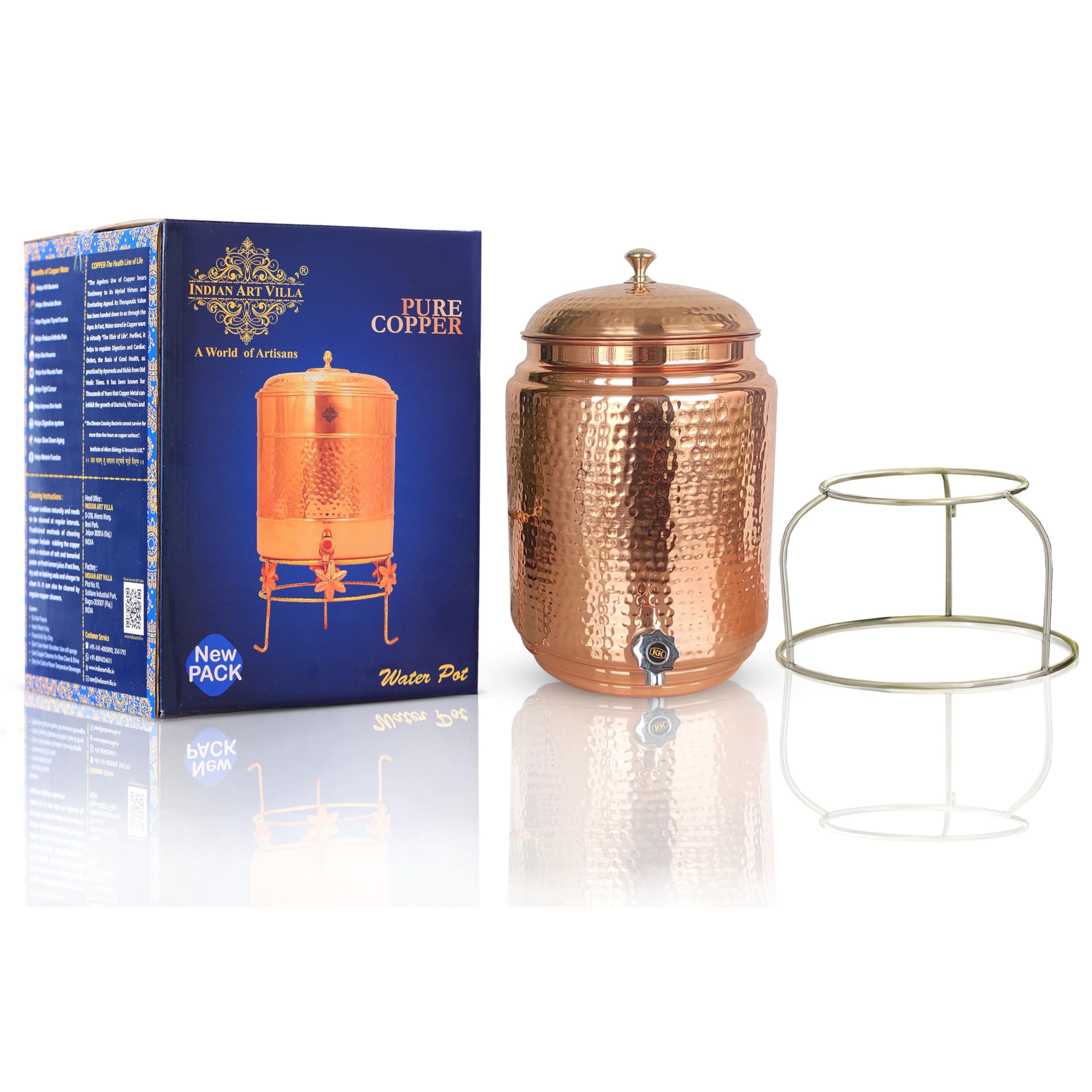 Indian Art Villa Pure Copper Hammered Design Joint Free Water Pot/Dispenser/Container/Matka/Tank with Brass Stand, Tap & Knob, for Storage & Serving Water, Health Benefits, Volume- 11 Liters (B08KWD86NJ) Amazon Price History, Amazon Price Tracker