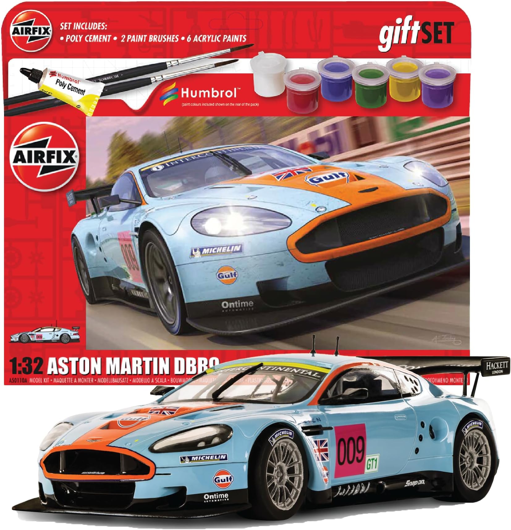 AirfixStarter Gift Set Aston Martin DBR9 Gulf 1:32 Racing Car Plastic Model Kit A50110A