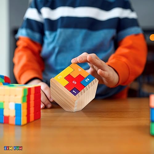 Miniatura 8 de Zen Fun Rompecabezas de madera 3D para niños, 20 y 40 piezas, cubo de rompecabezas de madera en forma de L y T, rompecabezas de escritorio para