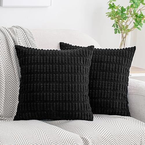 HWY 50 Juego de 2 fundas de cojín decorativas de pana gris claro de 18 x 18 pulgadas para sofá, sala de estar, cama, fundas de cojín suaves y