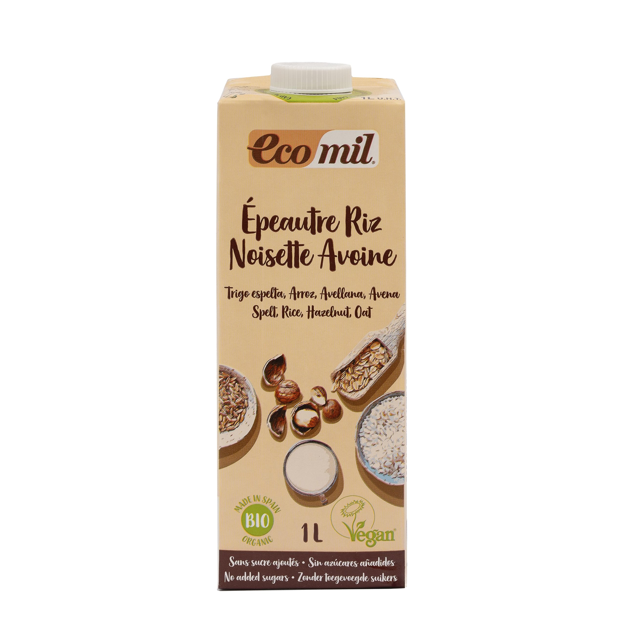 EcoMil Bebida Bio Espelta Avellana Avena Leche Vegetal 1L Pack 6