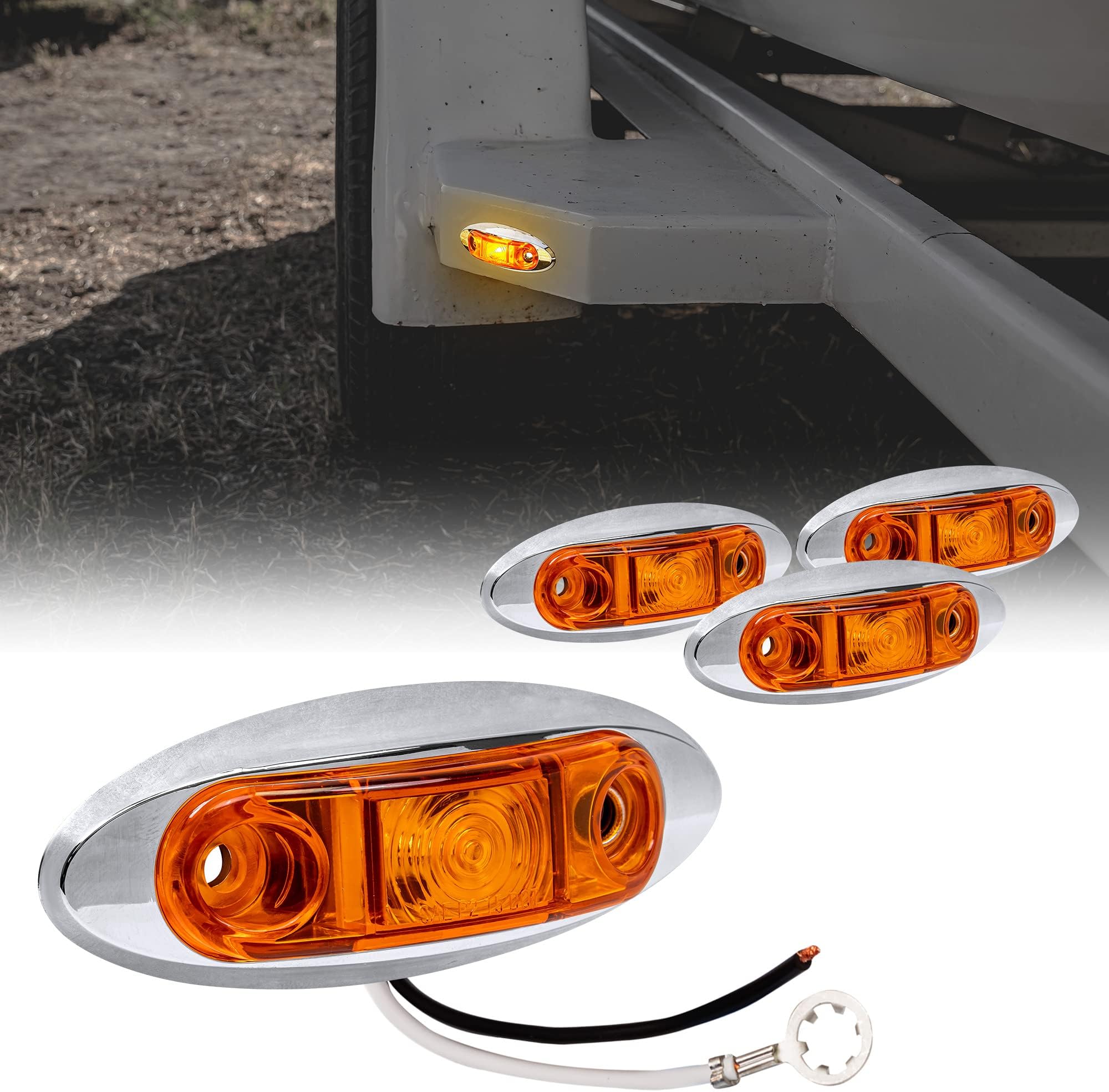 ONLINE LED STORETRUE MODS 4pc 2.5" Amber LED Trailer Marker Light Kit w/Chrome Bezel [DOT FMVSS 108] [SAE P2] [Surface Mount] [Waterproof IP67] Side Marker Lights for Trailer Truck