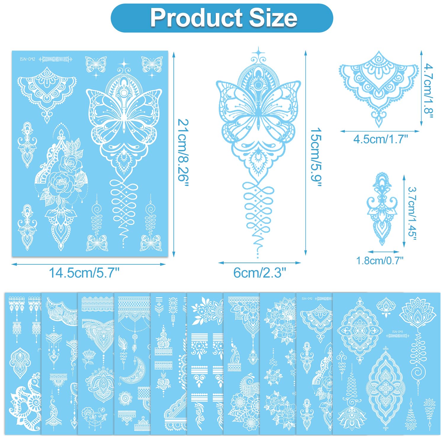 DPKOW Blue Luminous Temporary Tattoo, 10pcs Glow-in-the-Dark Mandala Flower Lace Stickers for Women and Girls' Hand, Arm - Image 2