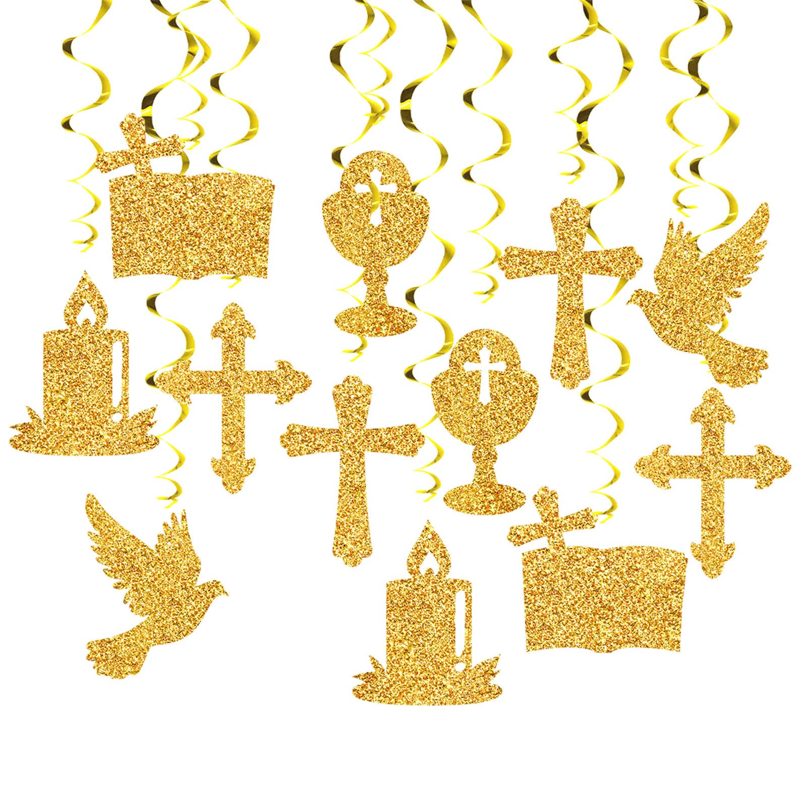 alloneslife Communion Theme Spirals Hanging Decorations for Party Enhancement Easy Installation Crosses Doves Streamers Communion Theme Party Spirals Decoration