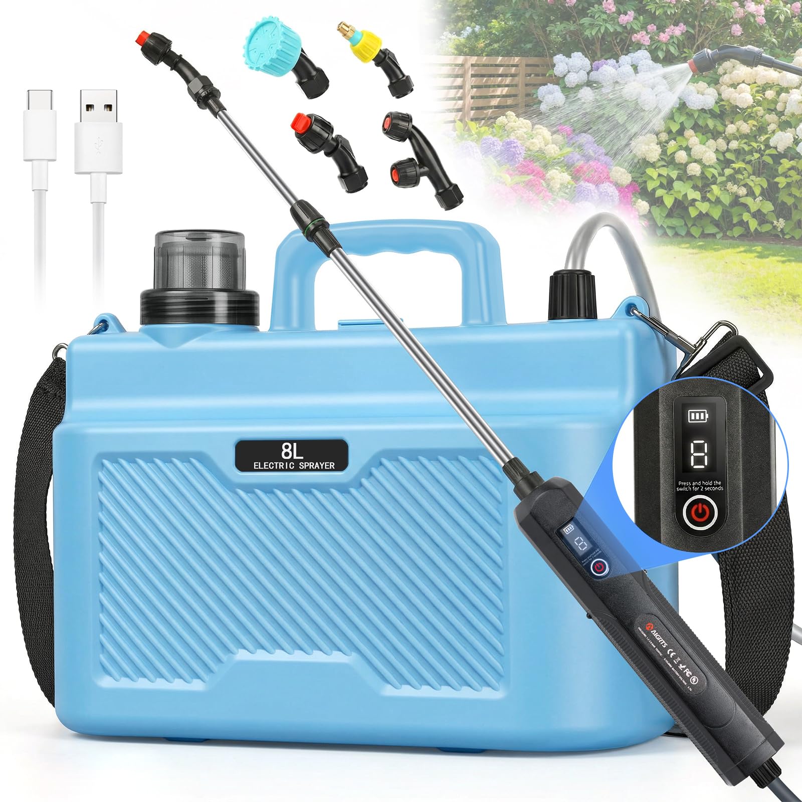 Photo 1 of GRENTOOL Battery Powered Sprayer - 2 Gallon, Blue