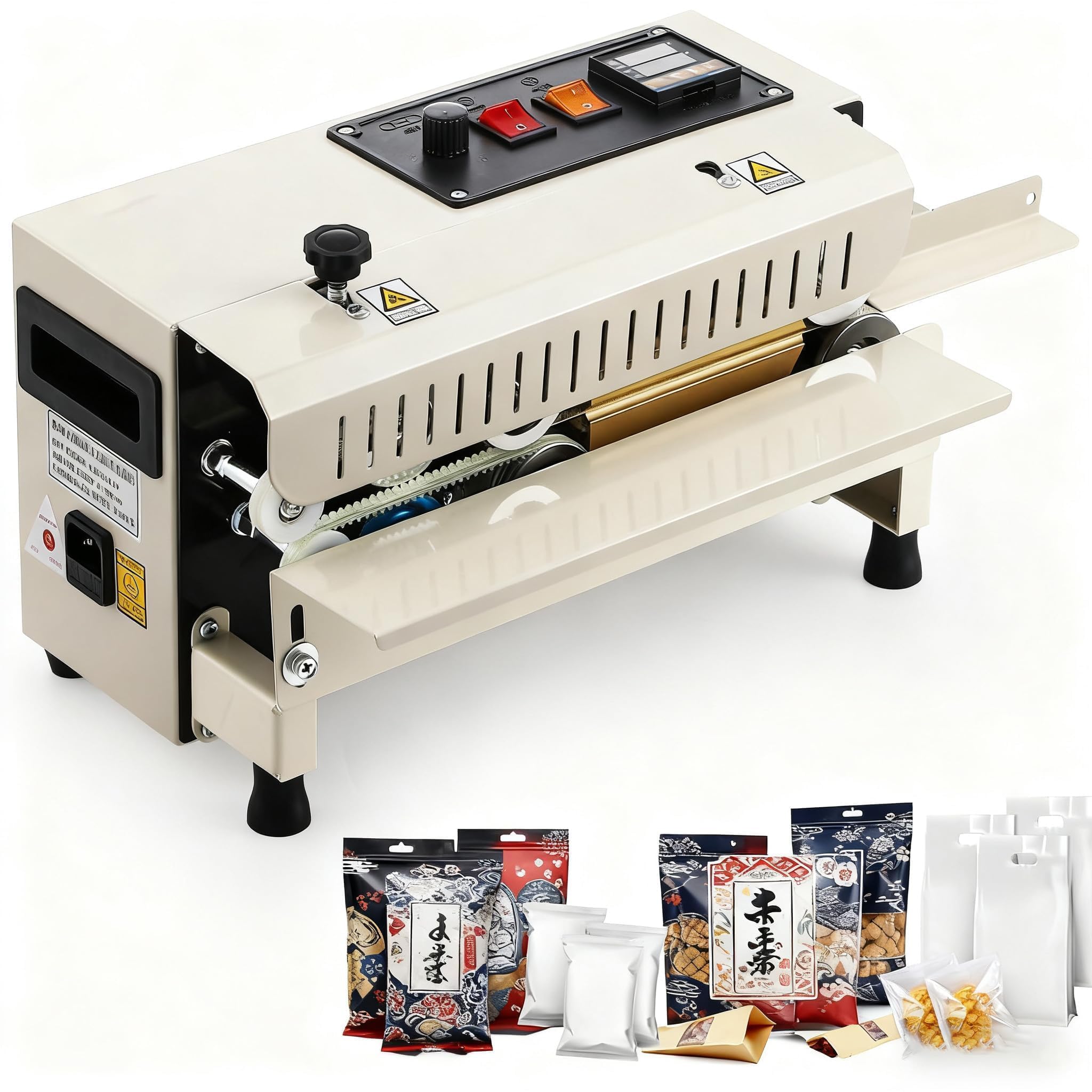 シーラー 業務用 全自動連続シール機 温度&速度調整可能 横型袋シーラー プラスチック包装袋対応 12m/分 高速封印 デスクトップタイプ