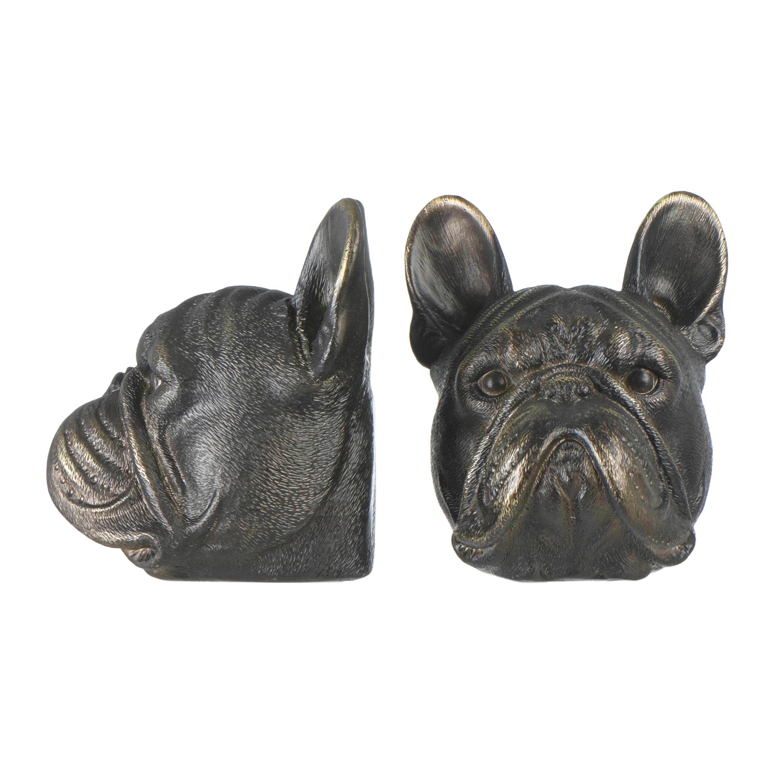 Antique Resin Dog Head Bookends - Bronze Decorative Set Of 2 For Bookshelves & Home Decor - View #3