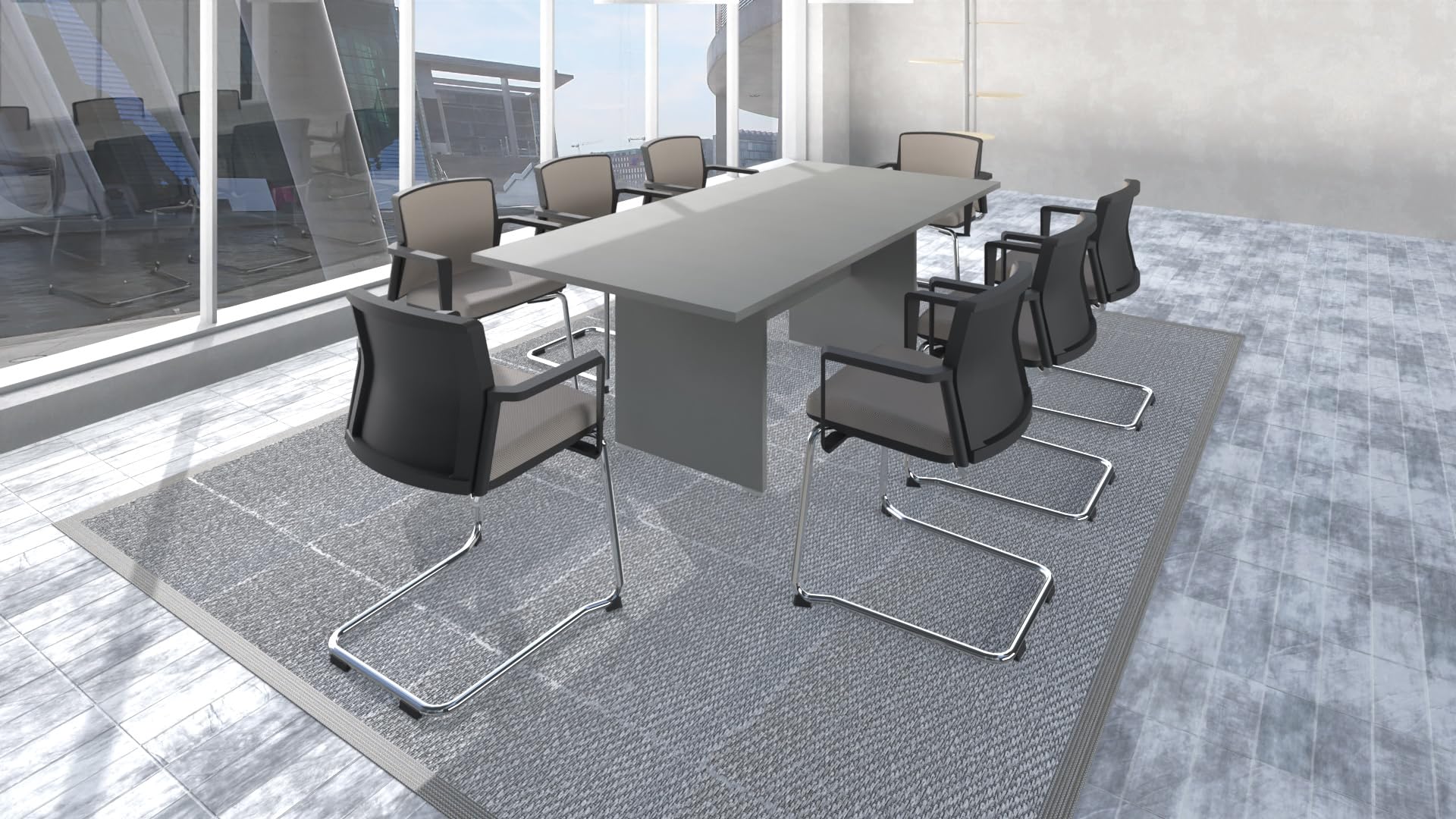 FBasic Tavolo Riunioni Rettangolare in legno - Rovere Bianco - 210x100x73,6 cm