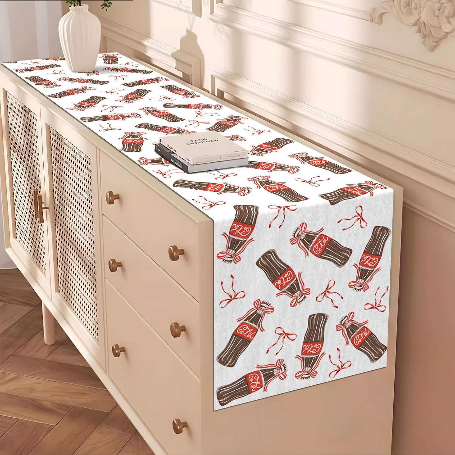 She's Ready to Pop Table Runner Red Bow Retro Dirty Soda Bar Baby Shower Gender Reveal Party Decoration Home Kitchen Table Decor (13" x 72")