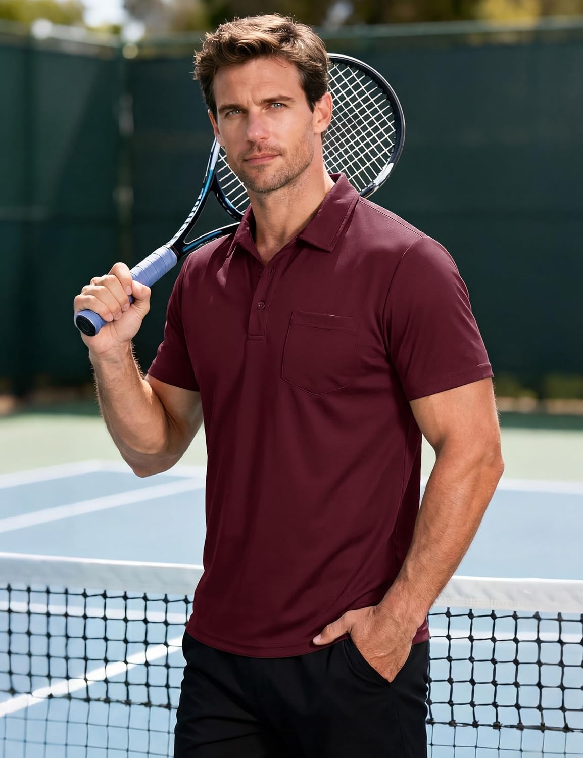 MAGCOMSEN Polo Shirts for Men Short Sleeve Collared Golf Shirt with Pocket Moisture Wicking Quick Dry Performance Polos