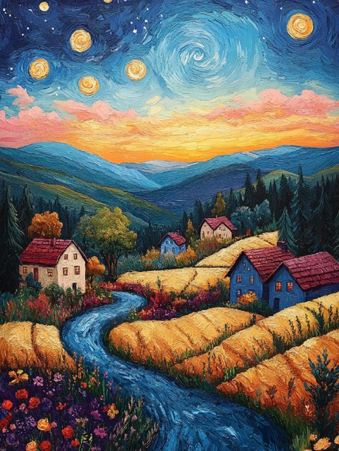 Rqwybcaxn Bead Embroidery Kits Cartoon Town 40x50cm