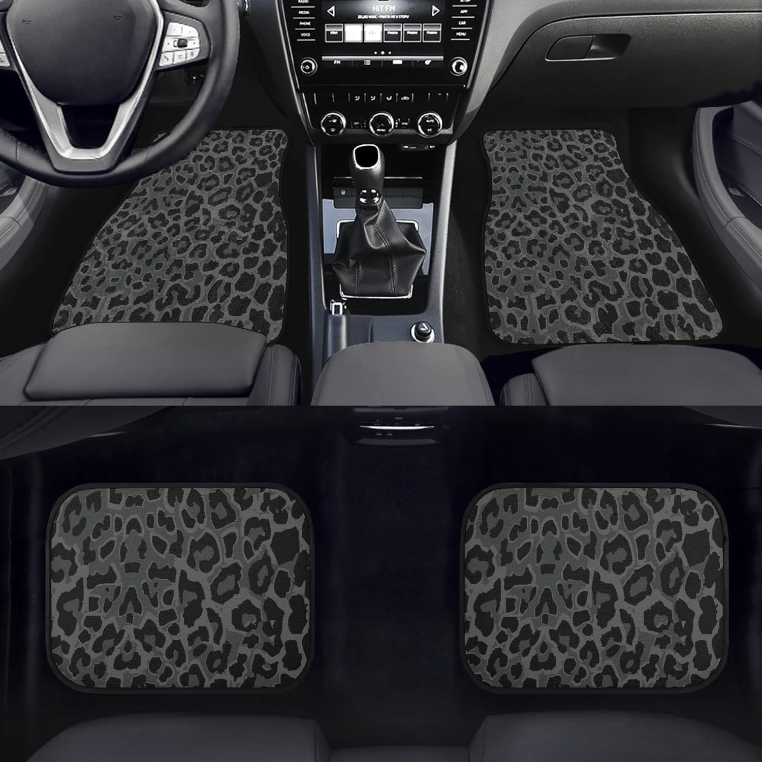 Black Green Leopard Print Car Floor Mats Universal Abstract Cheetah Pattern Wild Animal Skin Texture Floor Mats for Cars Front Rear Car Foot Rugs Cute Car Accessories for Trucks SUV Sedans - Image 2