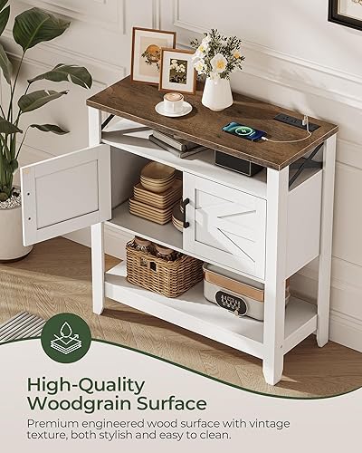 Miniatura 7 de Mesa consola, mesa de sofá de granja con toma de corriente, mesa de entrada con gabinete y estantes abiertos, gabinete de barra de café con