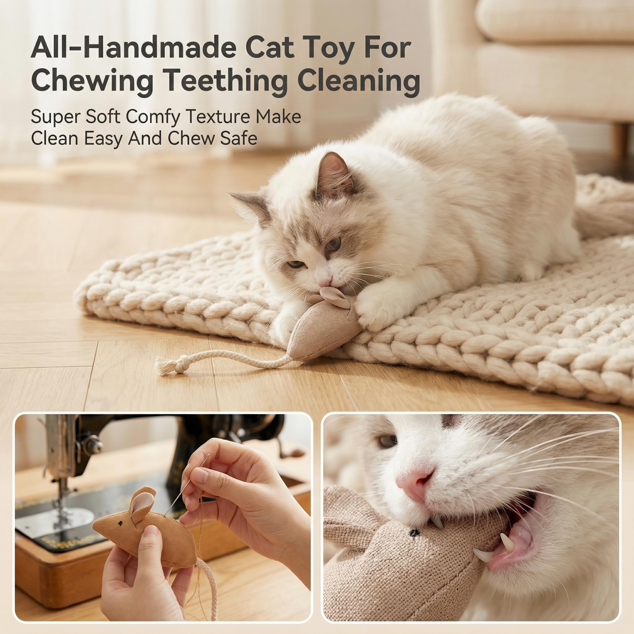 Juguetes de ratones con hierba gatera para gatos, 6 juguetes interactivos pequeños de tela para gatos adultos y gatitos de interior, fomenta la persecución, masticación, abrazos, patadas y