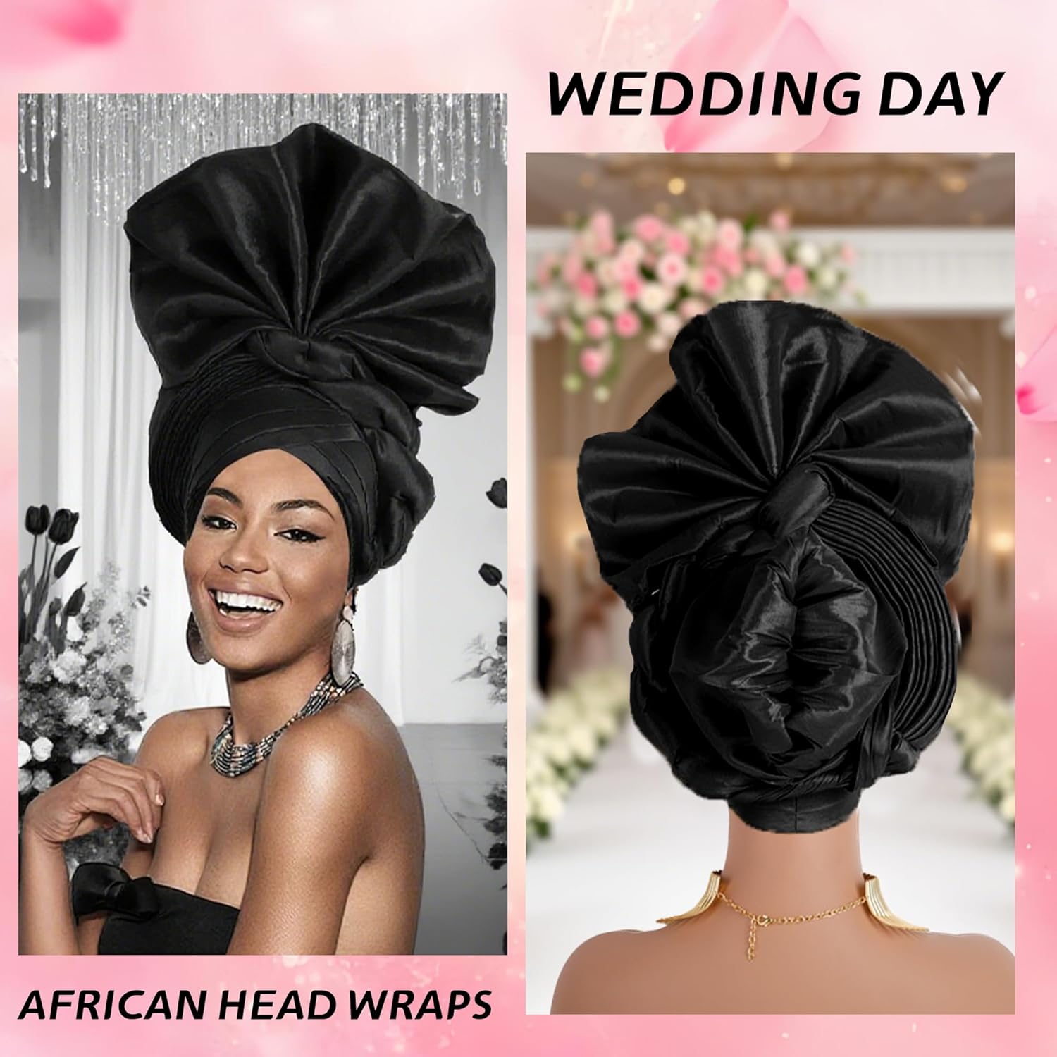African Headwrap – Automatic Gele Pre-Tied Headscarf, Ready-to-Wear Nigerian Headpiece for Women’s Wedding & Party - Image 5